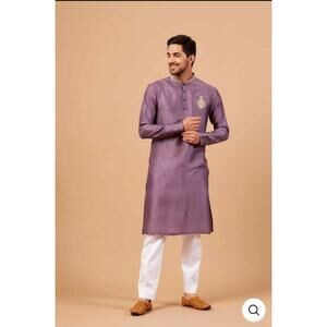 Men's Inara Gold Embroidered Violet Kurta Hilo Design Large NWT